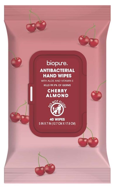 Antibacterial Wipes (Biopure Antibacterial Hand Wipes Cherry Almond Label3)